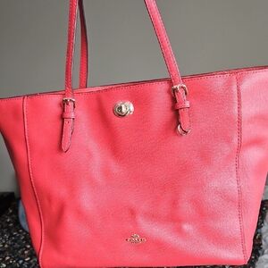 Coach Vibrant Coral Shopper Tote Bag